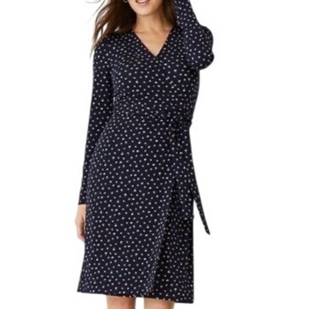 Ann Taylor Womens Navy Blue Ditsy Floral Print Wrap Dress Long Sleeve Size 0